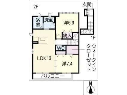 KMコート(2LDK/2階)の間取り写真