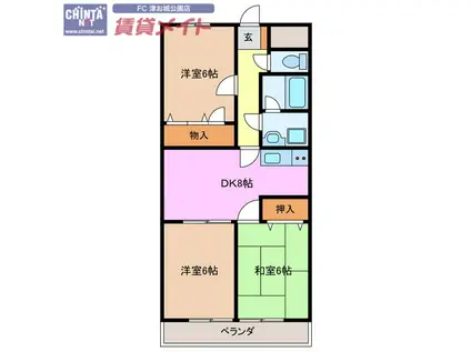 アワヤパレス(3DK/2階)の間取り写真