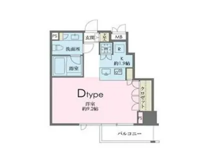 ドゥーエ南麻布(ワンルーム/2階)の間取り写真