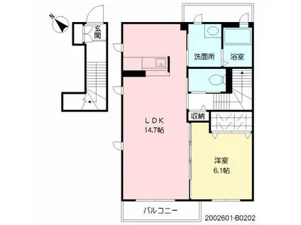 DEARCOURT大川中央  B棟(1LDK/2階)の間取り写真