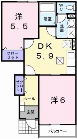 メゾン リヴァージュ(2DK/1階)の間取り写真
