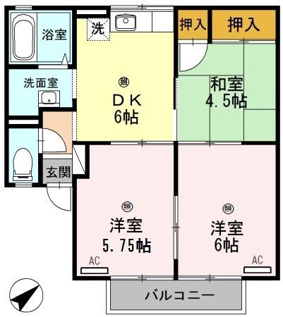 セジュール榎原II(3DK/2階)の間取り写真