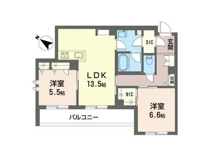 シャーメゾン美しが丘(2LDK/2階)の間取り写真