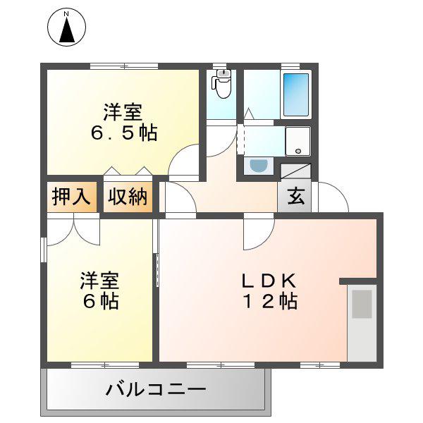 パラシオン旭(2LDK/2階)の間取り写真