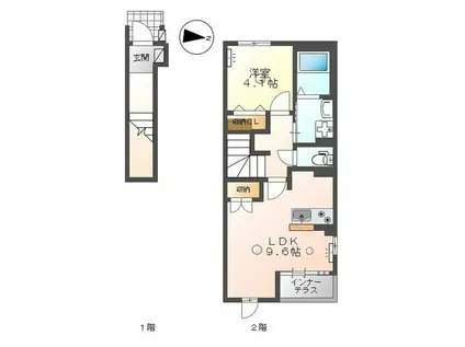 CHAT NOIR FFF(1LDK/2階)の間取り写真