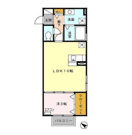 オーク上富野(1LDK/2階)の間取り写真
