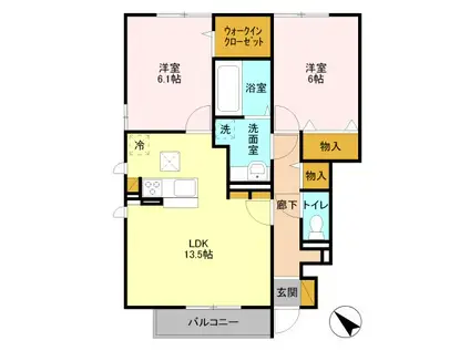 カーサ ソレール II C(2LDK/1階)の間取り写真