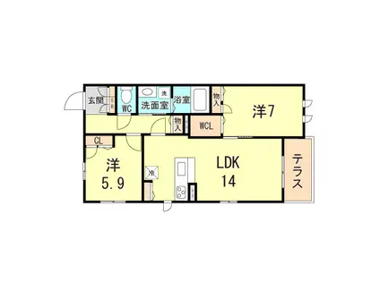 LE CIEL SHUKUGAWA(2LDK/1階)の間取り写真