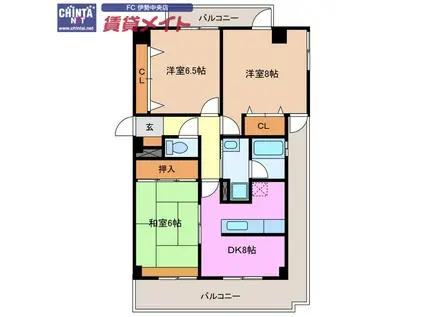 パーシモンヒルズ(3DK/3階)の間取り写真