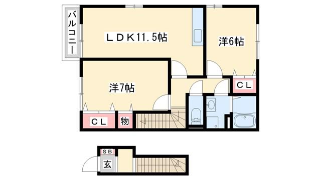 ハートランドV棟(2LDK/2階)の間取り写真