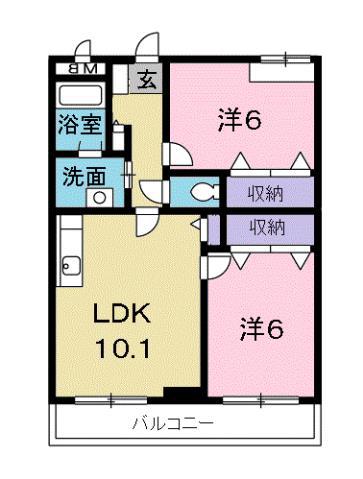 サンライズフジ(2LDK/1階)の間取り写真