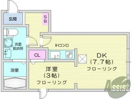 メリディアン名取(1DK/1階)の間取り写真