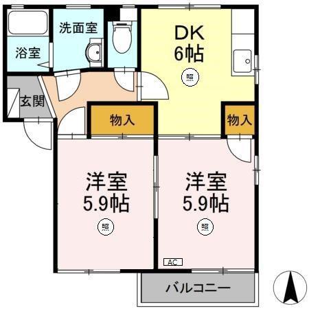 メイゾン・アプリコット C棟(2DK/2階)の間取り写真