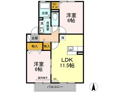 サンセール B棟(2LDK/2階)の間取り写真