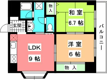 シャルマン道後(2LDK/5階)の間取り写真