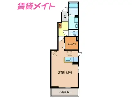 オーブオン(ワンルーム/1階)の間取り写真