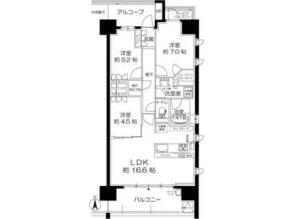ウェリス西天満(3LDK/3階)の間取り写真
