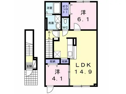 TAKE・ONE(2LDK/2階)の間取り写真