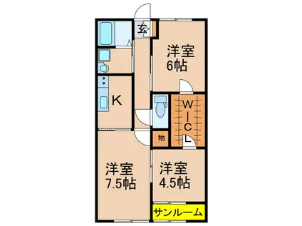 クレパス B棟(3K/1階)の間取り写真