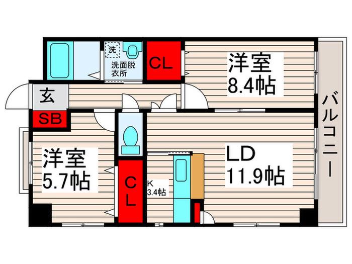 メイト扇(2LDK/4階)の間取り写真