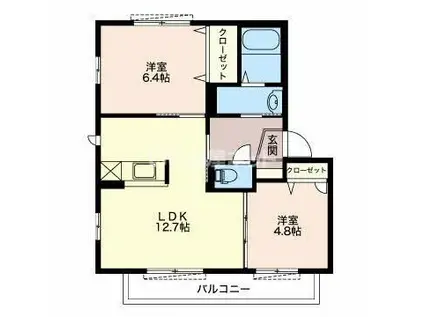 ボヌール大道下(2LDK/2階)の間取り写真