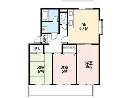 サンロイヤル(3DK/2階)の間取り写真