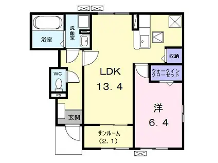 カンファタブルKI(1LDK/1階)の間取り写真