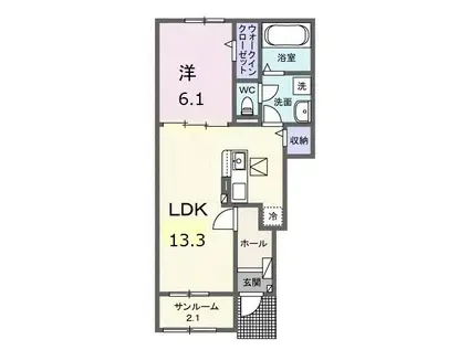 オプス多肥 弐(1LDK/1階)の間取り写真