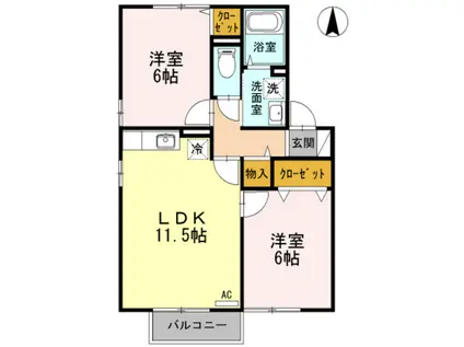 セジュールサヒア(2LDK/2階)の間取り写真
