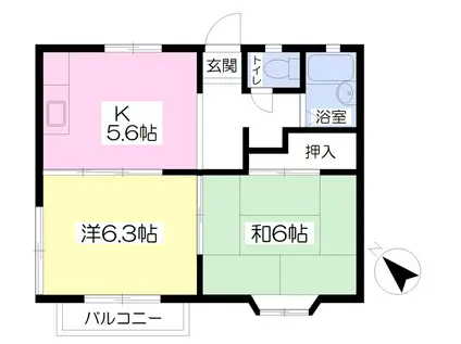 ヒルズウエスト(2K/2階)の間取り写真