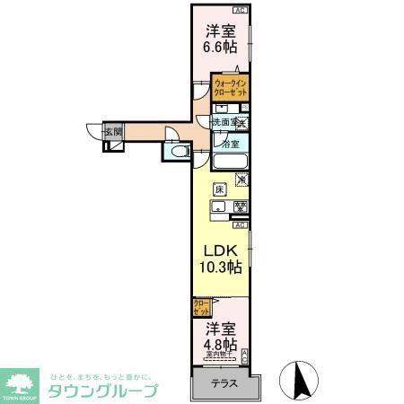 セレスティア谷中(2LDK/1階)の間取り写真