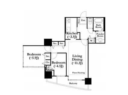 河田町ガーデン1(2LDK/3階)の間取り写真