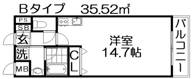 エスポワール(ワンルーム/3階)の間取り写真
