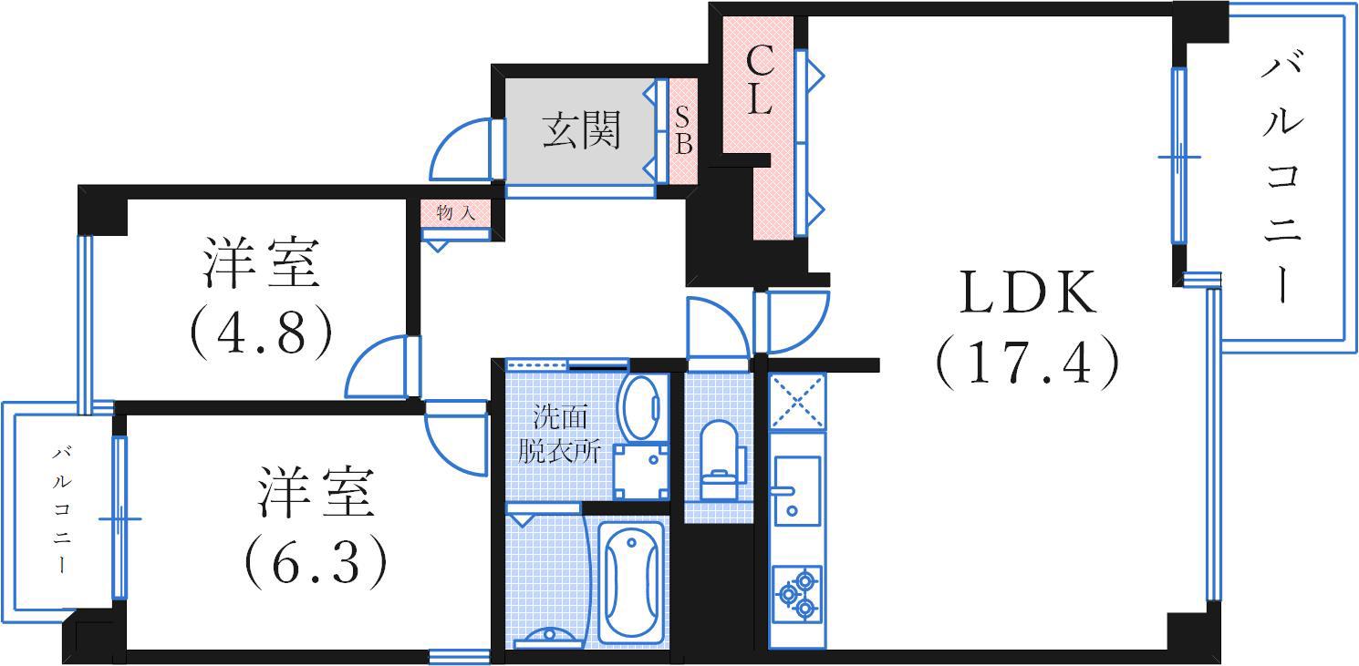 フローラ東御影(2LDK/6階)の間取り写真