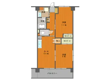 サンライズ入間(2DK/2階)の間取り写真