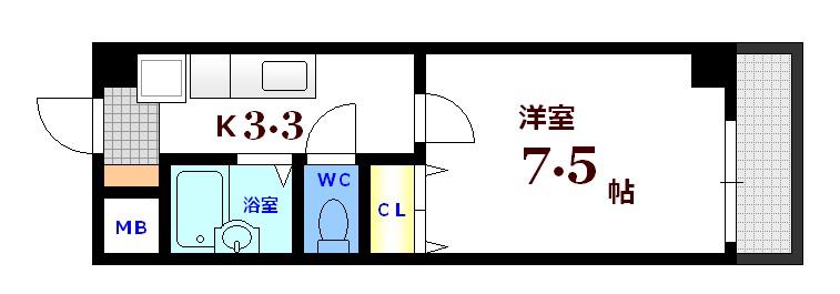 メルクマール御幸橋(1K/3階)の間取り写真