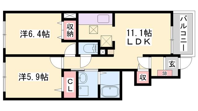 フィオレンティーナV(2LDK/1階)の間取り写真
