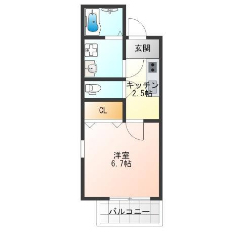 アンビシオン天下茶屋(1K/1階)の間取り写真