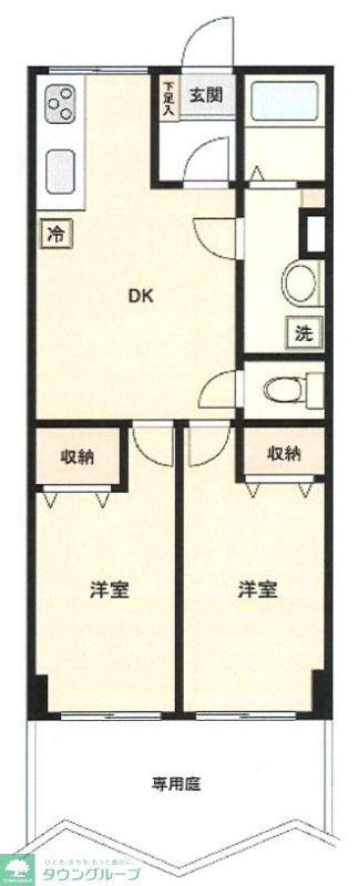 三鷹陵雲閣マンション(2DK/1階)の間取り写真