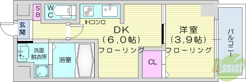 ガーデンロッジⅣ(1DK/3階)の間取り写真