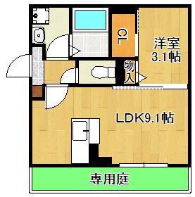 トレス城野貮番館(1LDK/1階)の間取り写真