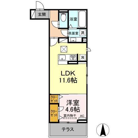 セレスティア助光 D棟(1LDK/1階)の間取り写真