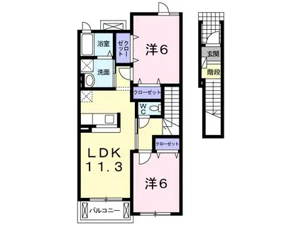 カーサ・ルーチェ(2LDK/2階)の間取り写真
