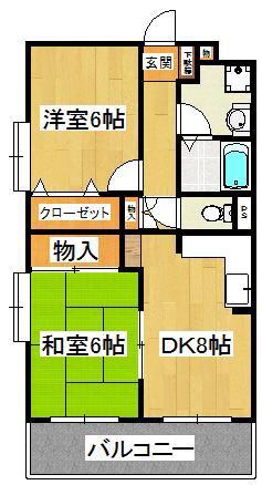 グレースコート法典(2DK/1階)の間取り写真