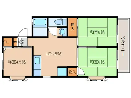ヒルズ幸和(3LDK/2階)の間取り写真