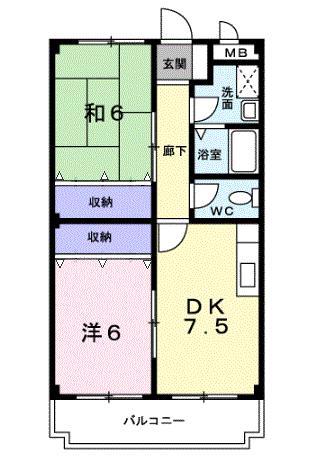 プラテアM(2DK/2階)の間取り写真