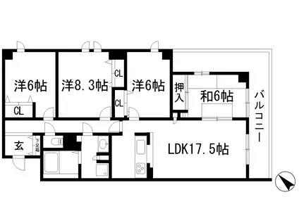 グランヴェール雲雀丘(4LDK/2階)の間取り写真