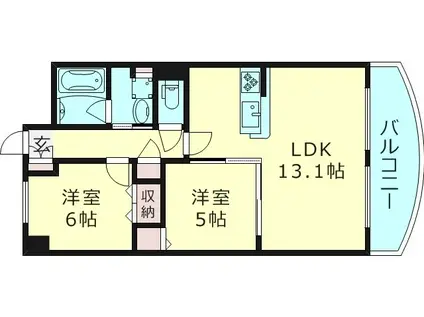 ドゥジーエム京橋(2LDK/10階)の間取り写真