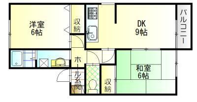 ラ・カーサC棟(2DK/1階)の間取り写真