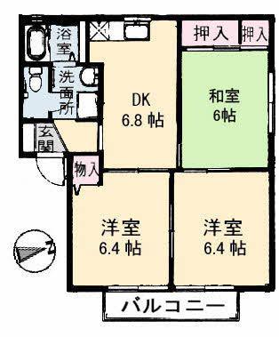 サニープレイス陽光台(3DK/2階)の間取り写真